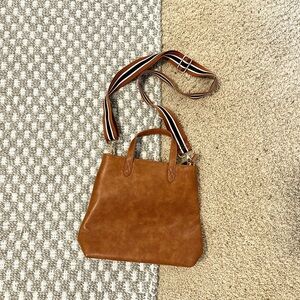 Brown Faux leather bag with striped strap